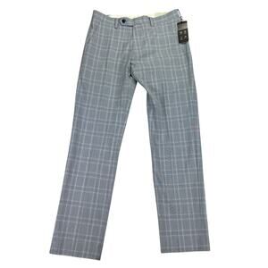 Alfani Mens Slim Fit Stretch Plaid Suit Pants Light Blue 30x30